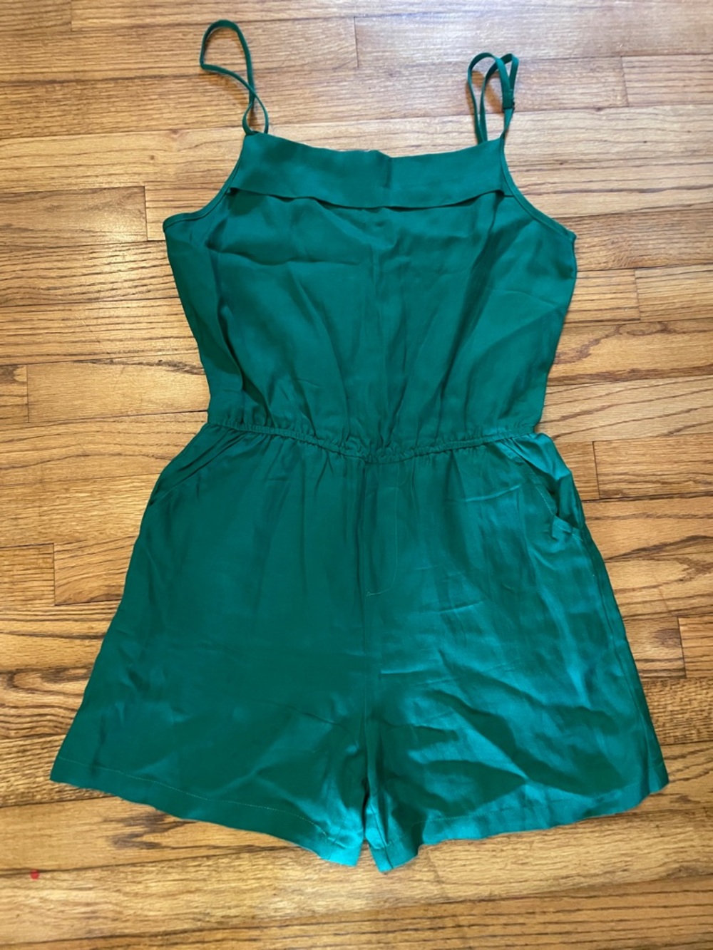 Vintage Kelly Green High Waist Women's Shorts Romper with Spaghetti Straps